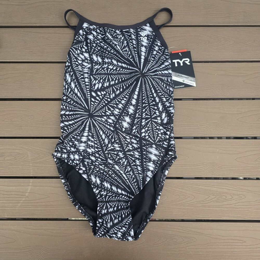 TYR Women's Durafast Warp Speed Diamondfit Grey One Piece Swimsuit Sz 34 New